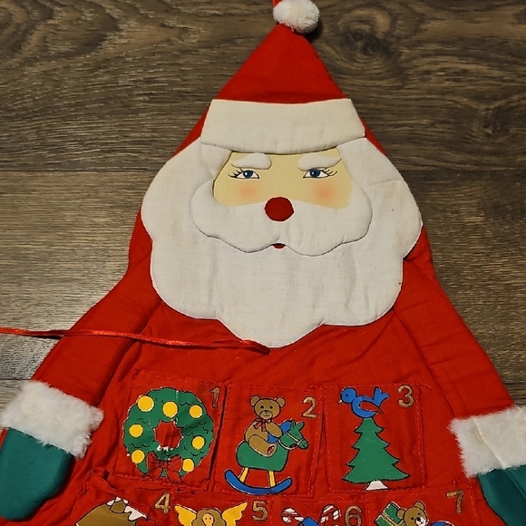 VINTAGE Advent Calendar Santa 80s Christmas Decor Holiday Retro Wall Hang - Picture 2 of 6